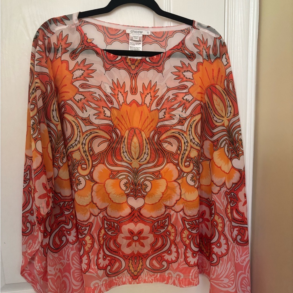 Chico's Women's Orange Floral Poncho, Like New